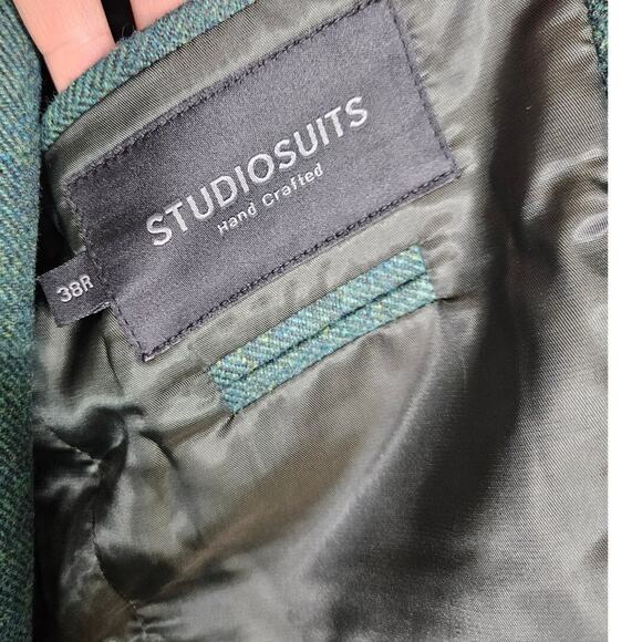 NEW Studiosuits 3 Piece Suit 38 30 Green Herringbone Vest Blazer Career Wool - Picture 5 of 10